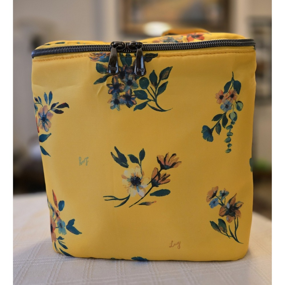 Lug Dolly Travel Cosmetic Case Yellow Orange Blue Floral Print Lined Organizer